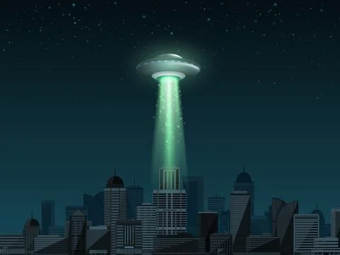 UFO spaceship with light beam Stock Illustration