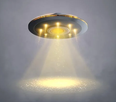 UFO spaceship with light beam Stock Illustration
