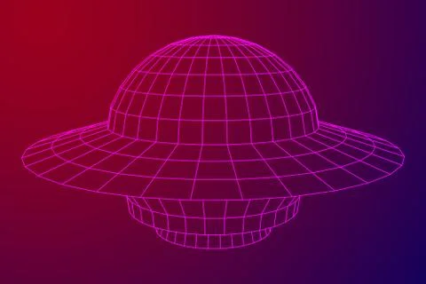UFO spaceship wireframe 스톡 일러스트