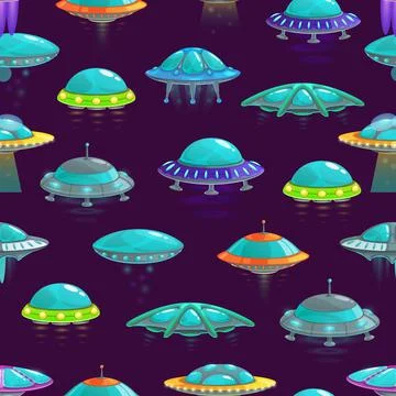 UFO spaceships cartoon seamless pattern background イラスト素材
