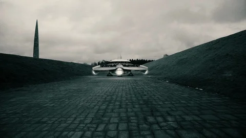 Ufo takeoff from a runway Stock Footage 106059805