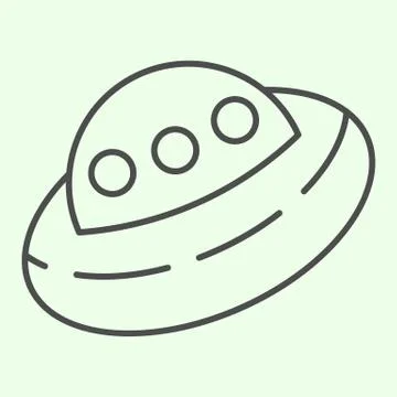 UFO thin line icon. Outer space alien flying saucer outline style pictogram on Stock Illustration
