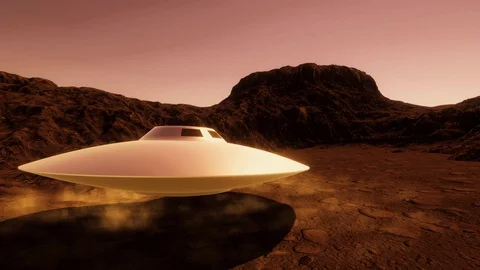 UFO - Unidentified Flying Object On Mars Like Landscape Video stock 91672509