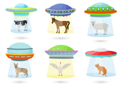 Ufo vector alien spaceship or spacecraft and spacy ship with animal character Stock Illustration