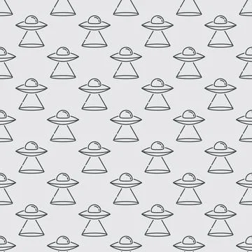 UFO vector Flying Disc concept outline seamless pattern Stockillustratie