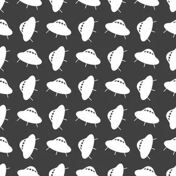 UFO web icon. flat design. Seamless gray pattern. Illustrazione stock