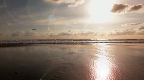 UFO_Flying Black Triangle_Sunset Beach Stock Footage