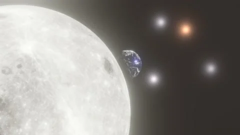 UFOs fly toward the Moon Stock Footage 140363129