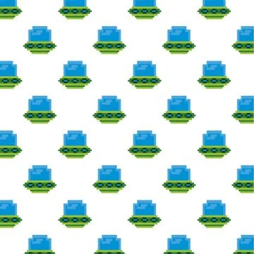 Ufos flying 8 bits pixelated pattern 스톡 일러스트