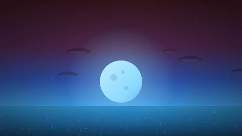 UFOs Hovering Over Ocean at Night Motion Graphics Видео 347966524