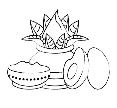 Ugadi indian elements sketch Stock Illustration