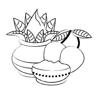 Ugadi indian elements sketch Stock Illustration