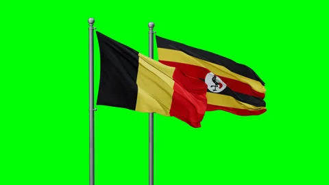 Uganda and Belgium two flags Stock Footage 289634120