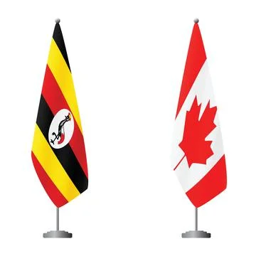 Uganda and Canada flags on flagpoles for official ceremonies and meetings Stock Illustration