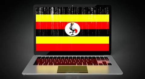 Uganda - country flag and binary code on laptop screen Stock Illustration