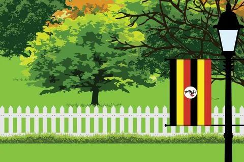 Uganda Day Trees Lamp Vector Illustration Stock Illustration