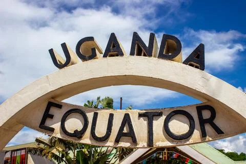 Uganda Equator statue to indicate th equator line close up Stock Photos