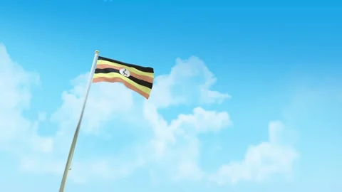 Uganda Flag 3D Render Animation with Fighter Jets Formation in Blue Sky Video stock 332313380