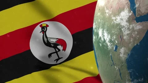 Uganda Flag and Uganda Map on Earth Globe 4K Stock Footage 220785031