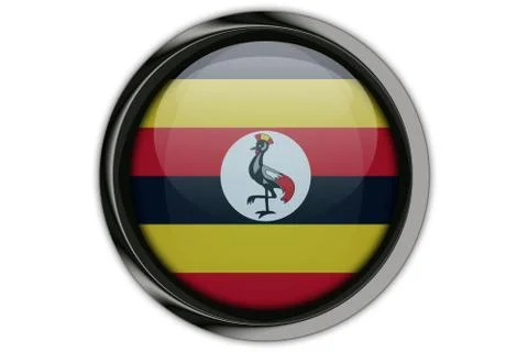 Uganda flag in the button pin Isolated on White Background Stock Photos
