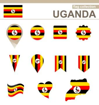Uganda Flag Collection Stock Illustration