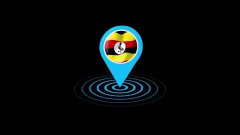 Uganda flag icon gps location tracking animation in black background Stock Footage 264958575