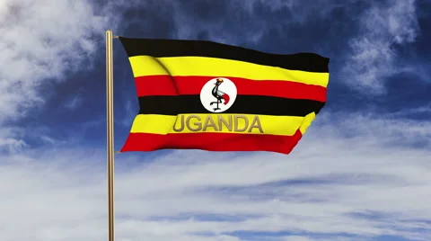 Uganda flag with title waving in the wind. Looping sun rises style.  Animation 스톡 동영상 48914893