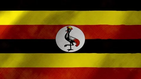 Uganda flag waving background with real fabric texture Stockbeeldmateriaal 292950502