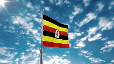 Uganda Flag Waving With Clouds Stock Footage 292877172