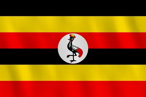 Uganda flag with waving effect, official proportion. Stock Illustration