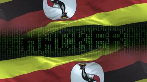 Uganda flag - Waving flag on matrix binary code background Stock Footage 321420693