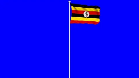 Uganda Flag Waving Fluttering on Wind Loopable Green Blue Screen Matte Stock Footage