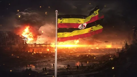 Uganda flag waving in war is torn 動画素材 346102888