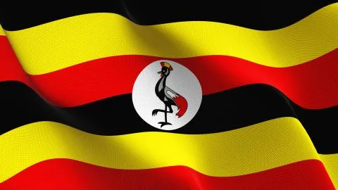 Uganda flag waving on wind. Stock Illustration