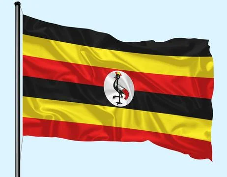 Uganda Flag Wind Waving With Pole Stock Illustration