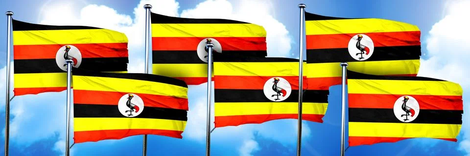 Uganda flags, 3D rendering, on a cloud background Stock Illustration
