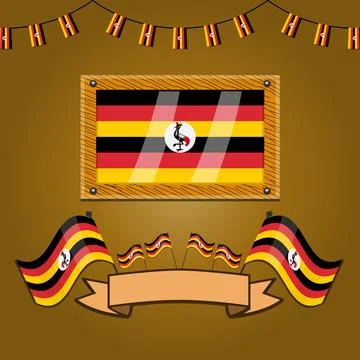 Uganda Flags On Frame Wood, Label Stock Illustration