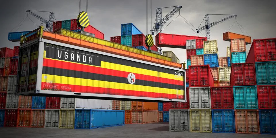 Uganda - freight container in cargo terminal - 3D illustration Stock Illustration