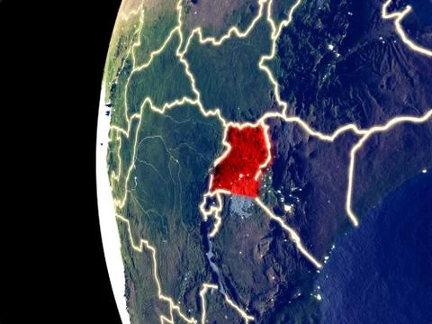 Uganda on globe from space Stock Photos