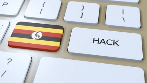 Uganda Hack of Country or Hacker Attack 3D Illustration. Country National Flag Illustrazione stock