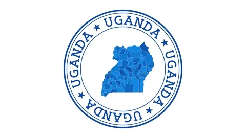 Uganda intro. Badge with the circular name and map of country. Uganda round l... Stock Footage 229402736