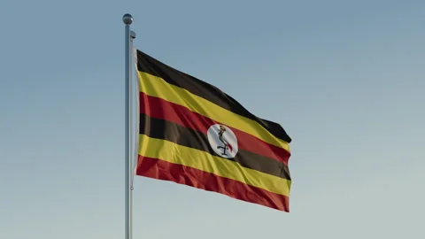 Uganda Kampala Flag seamless loop Cinematic Realistic Waving Blue Sky Stock Footage 313350435