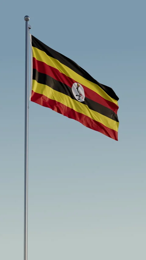 Uganda Kampala Flag vertical Cinematic Loop Realistic Motion Blue Sky Stockbeeldmateriaal 278732003