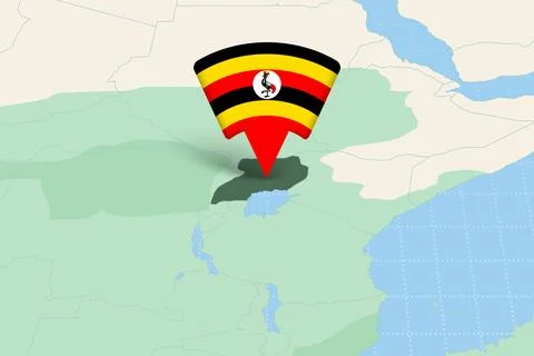Uganda Location Highlighted on African Map with Flag Icon. Illustration