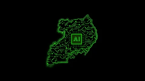 Uganda Map AI Chipset Technology Opener Stock Footage 337082404