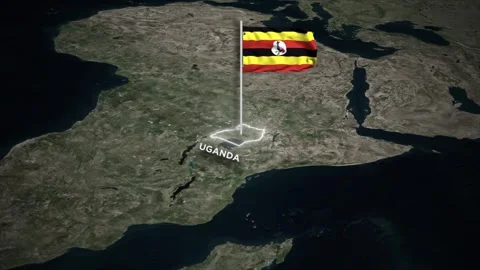 Uganda Map Animation, Waving Uganda National Flag, Glowing Border on World Map Stock Footage 334234680