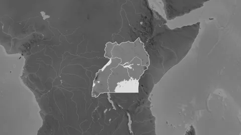 Uganda map - extract. Regions. Grayscale. Labels Stock Footage 322892374