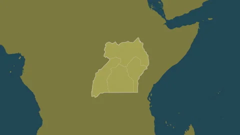Uganda map - extract. Regions. Pattern. Labels Stock Footage 322893125