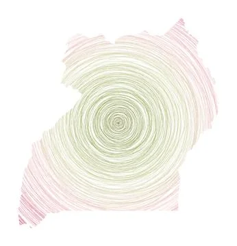 Uganda map filled with concentric circles. Sketch style circles in shape of.. Stock Illustration