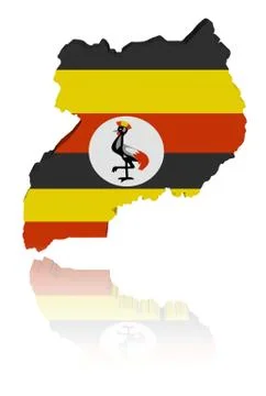 Uganda map flag 3d render with reflection illustration Stock Illustration